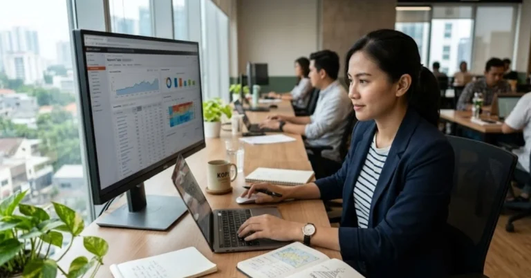 Tim bisnis melakukan keyword research untuk meningkatkan leads dan strategi pemasaran digital.