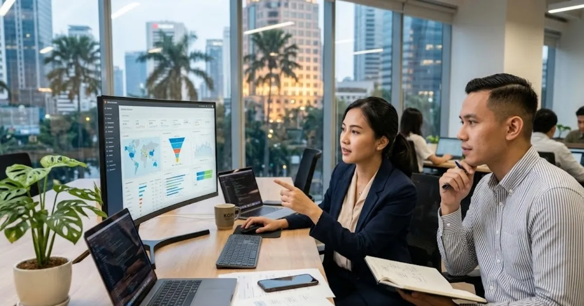 Tim digital memantau tools analytics untuk mengelola performa website bisnis dengan lebih efektif.