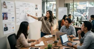 Tim marketing membuat customer persona untuk memahami target audiens dan menyusun strategi pemasaran.