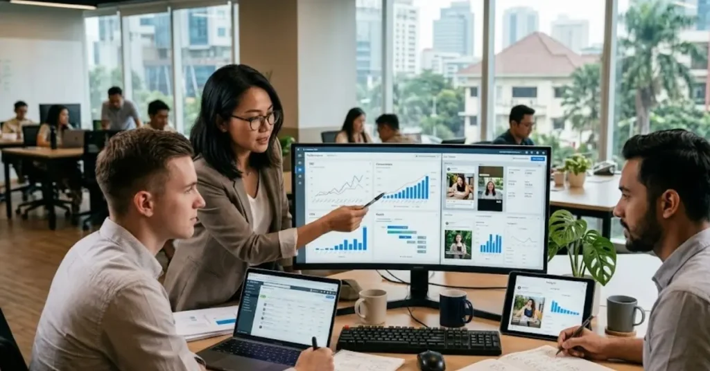 Tim pemasaran menganalisis data iklan Facebook dan Instagram untuk meningkatkan hasil kampanye.