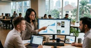 Tim pemasaran menganalisis data iklan Facebook dan Instagram untuk meningkatkan hasil kampanye.