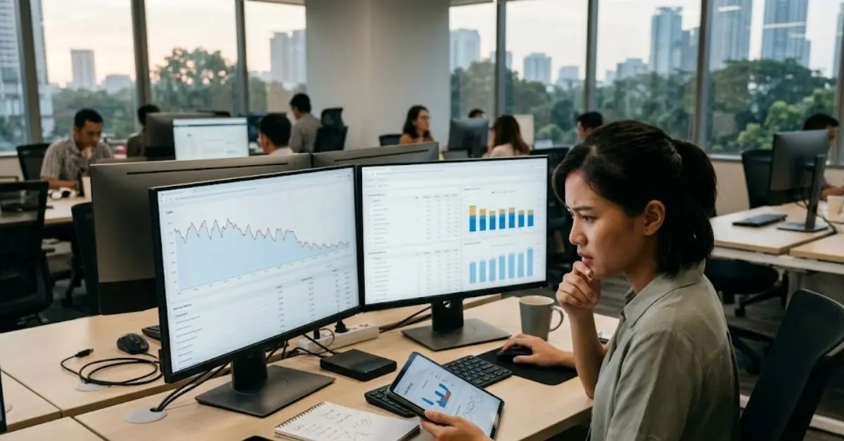 Spesialis SEO menganalisis penurunan traffic website meski posisi ranking masih stabil.