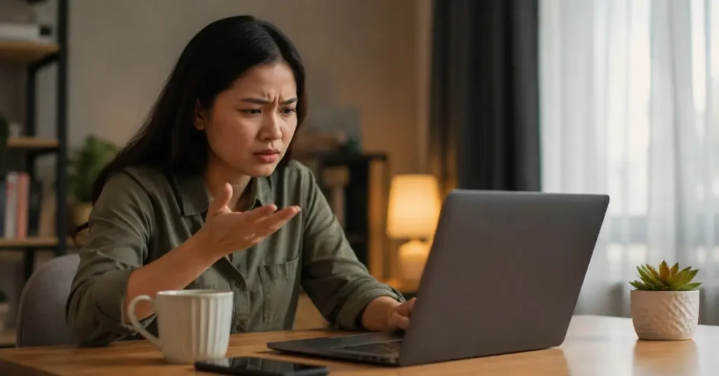 Seseorang terlihat bingung saat membuka website bisnis yang bermasalah sehingga calon pelanggan mudah meninggalkan halaman.