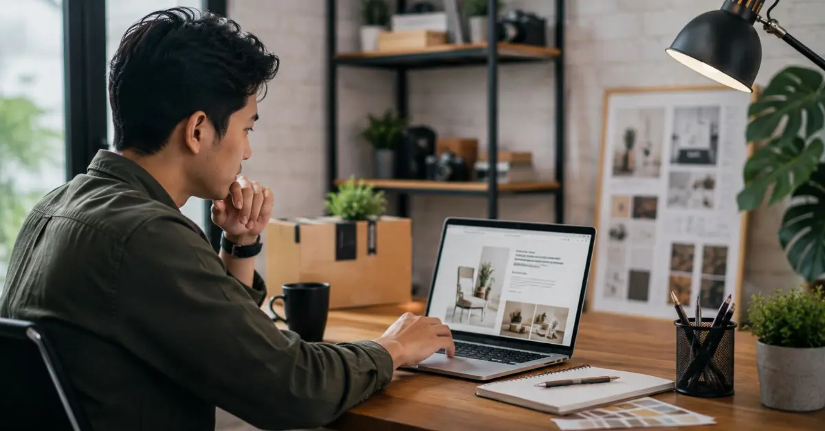 Seseorang mengelola tampilan website untuk membangun branding bisnis yang lebih profesional dan mudah dipercaya.